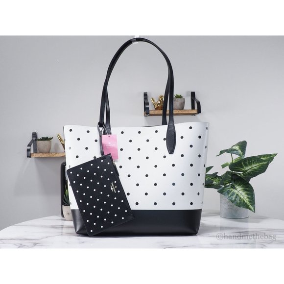 NEW Kate Spade X Disney Minnie Mouse & Figaro Tote Bag White Polka Dot Leather - Picture 3 of 11